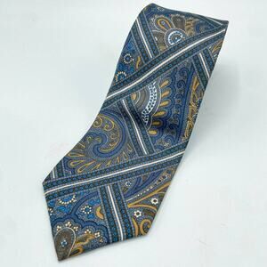Sakowitz Silk Tie Jewel Tone Paisley Stripe Geometric Pattern‎ Necktie